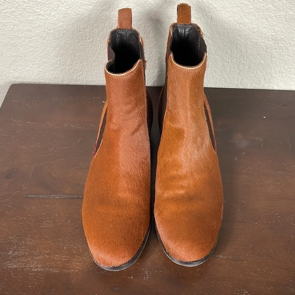 LK Bennett Ornella Calf Hair Chelsea Boots Natural Tan Camel Sz 36